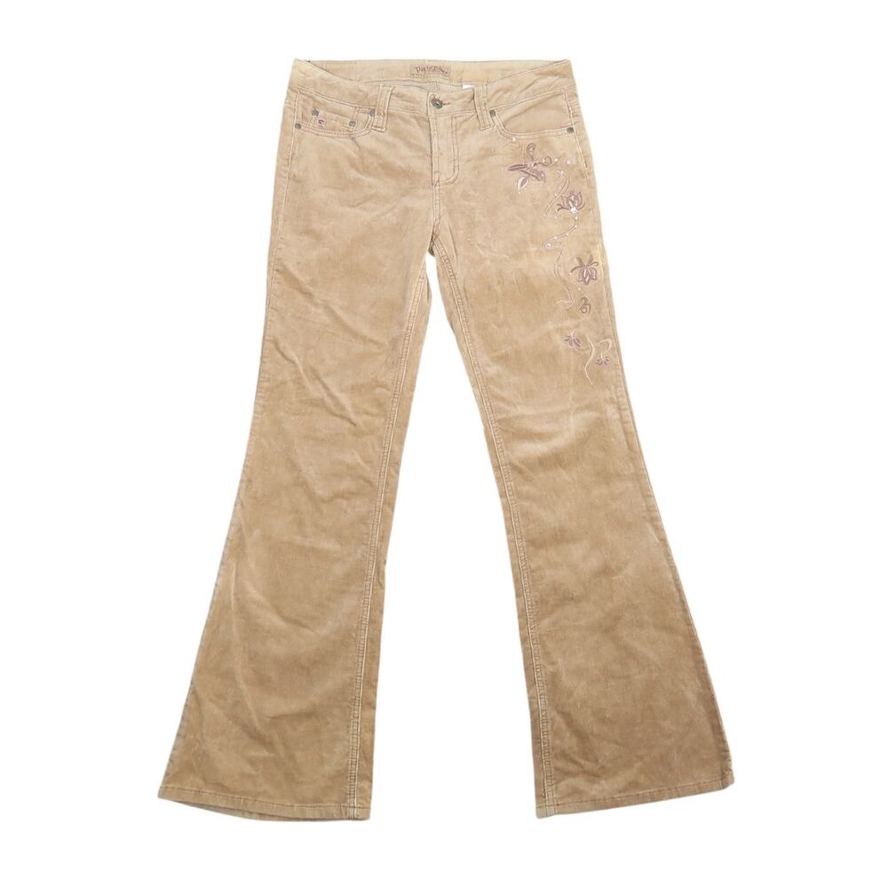 Vintage Y2K Paris Blue tan corduroy low rise bootcut flare pants 13
